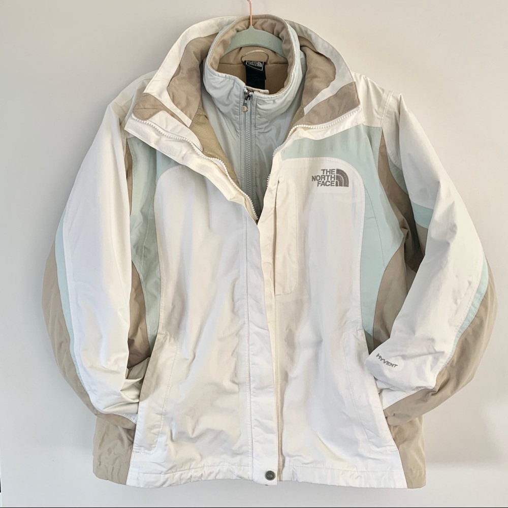 The North Face Women's Ski Jacket in White, Tan, Light Blue